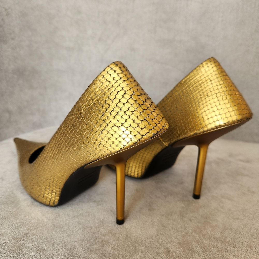 Balenciaga pumps 8 gold leather snake Essex architectural Made Italy new $1020 - Picture 10 of 16